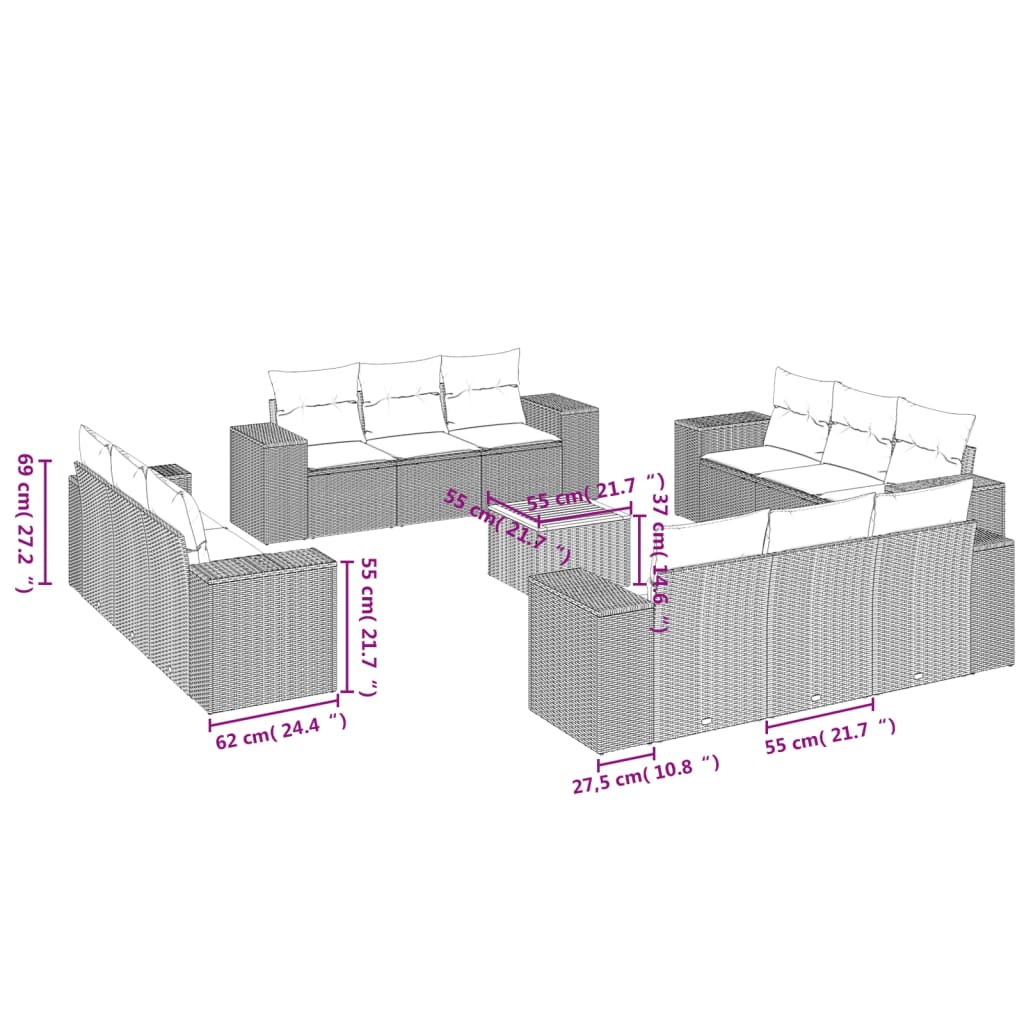 Set canapele de grădină, 13 piese, cu perne, bej, poliratan GartenMobel Dekor