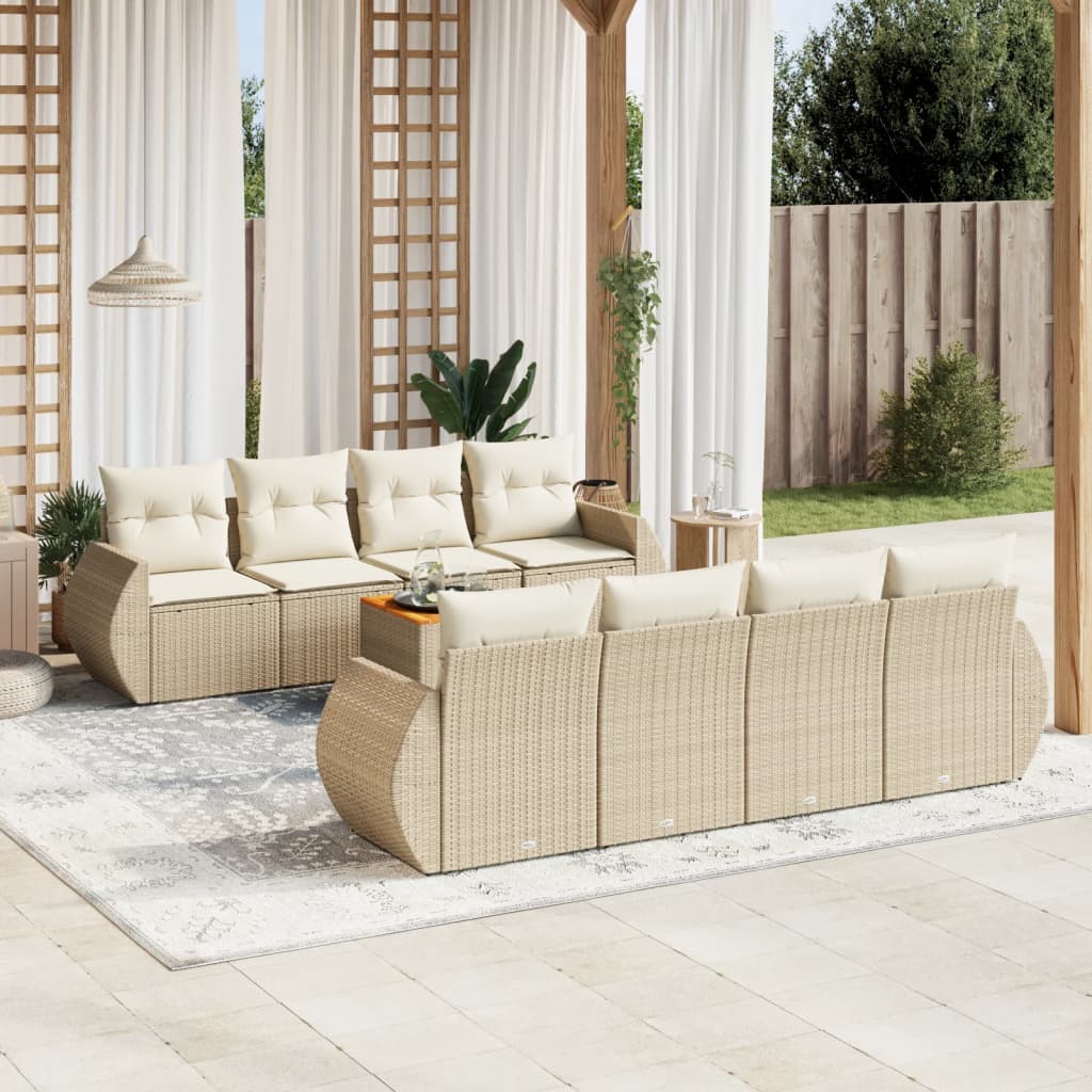 Set canapele de grădină, 9 piese, cu perne, bej, poliratan GartenMobel Dekor