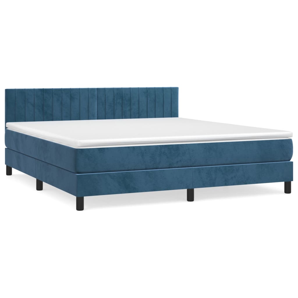 Pat box spring cu saltea, albastru închis, 160x200 cm, catifea GartenMobel Dekor