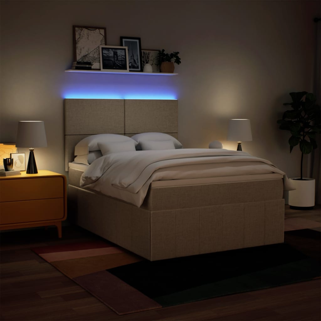 Pat box spring cu saltea, crem, 160x200 cm, material textil GartenMobel Dekor