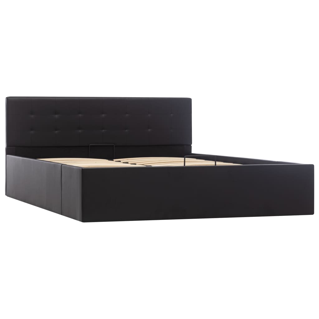 Cadru pat hidraulic, depozitare, negru 140 x 200 cm, piele eco GartenMobel Dekor