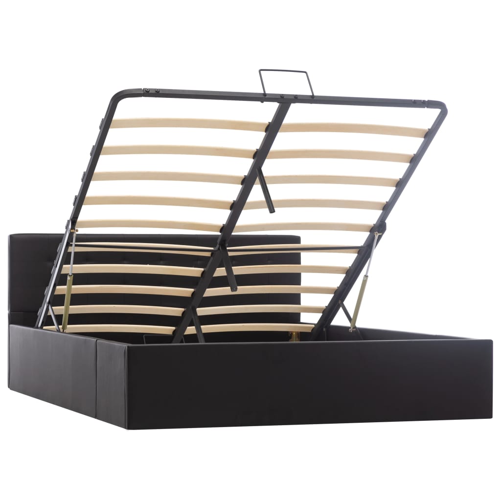 Cadru pat hidraulic, depozitare, negru 140 x 200 cm, piele eco GartenMobel Dekor