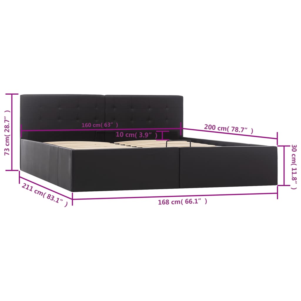 Cadru pat hidraulic, depozitare, negru 160 x 200 cm, piele eco GartenMobel Dekor