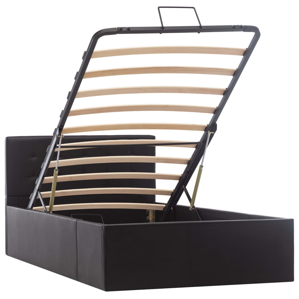 Cadru pat hidraulic cu ladă negru 90 x 200 cm piele ecologică GartenMobel Dekor