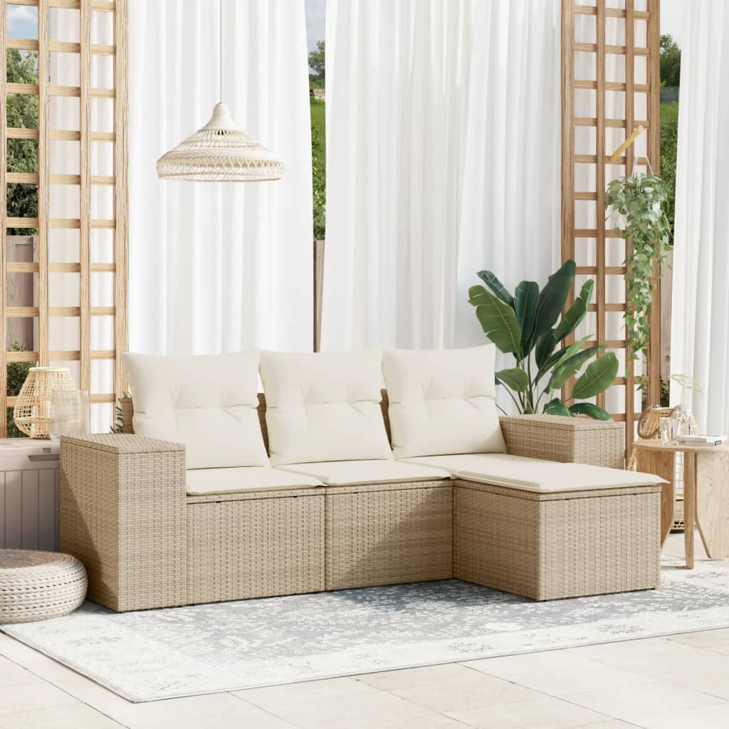 Set canapele de grădină, 4 piese, cu perne, bej, poliratan GartenMobel Dekor