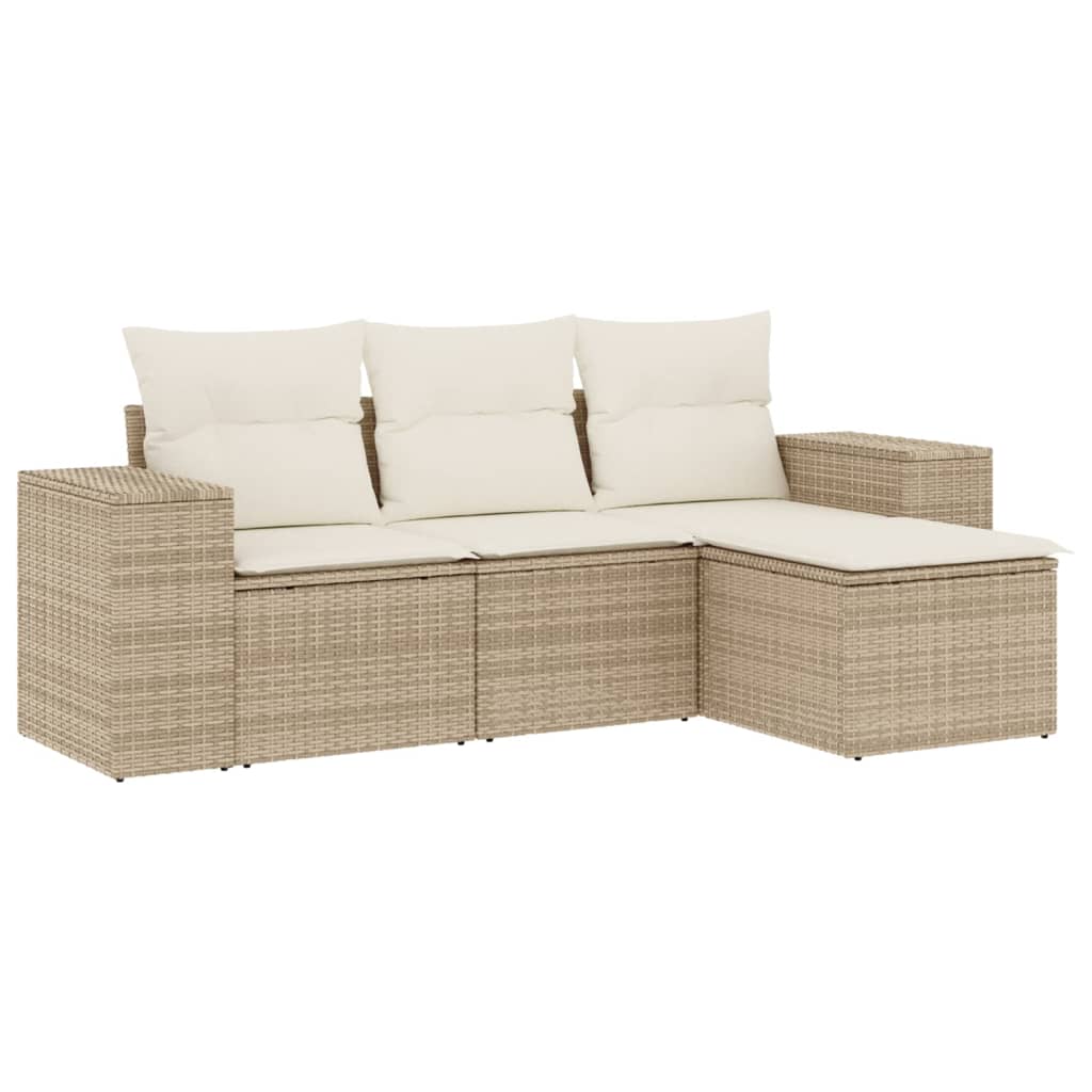 Set canapele de grădină, 4 piese, cu perne, bej, poliratan GartenMobel Dekor
