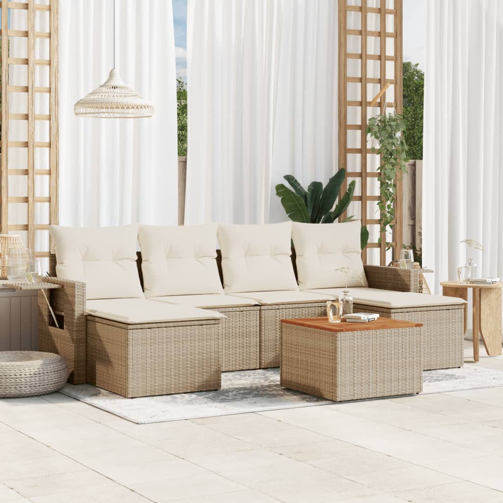 Set canapele de grădină, 7 piese, cu perne, bej, poliratan GartenMobel Dekor