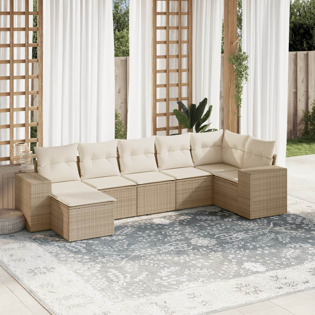 Set canapele de grădină, 7 piese, cu perne, bej, poliratan GartenMobel Dekor