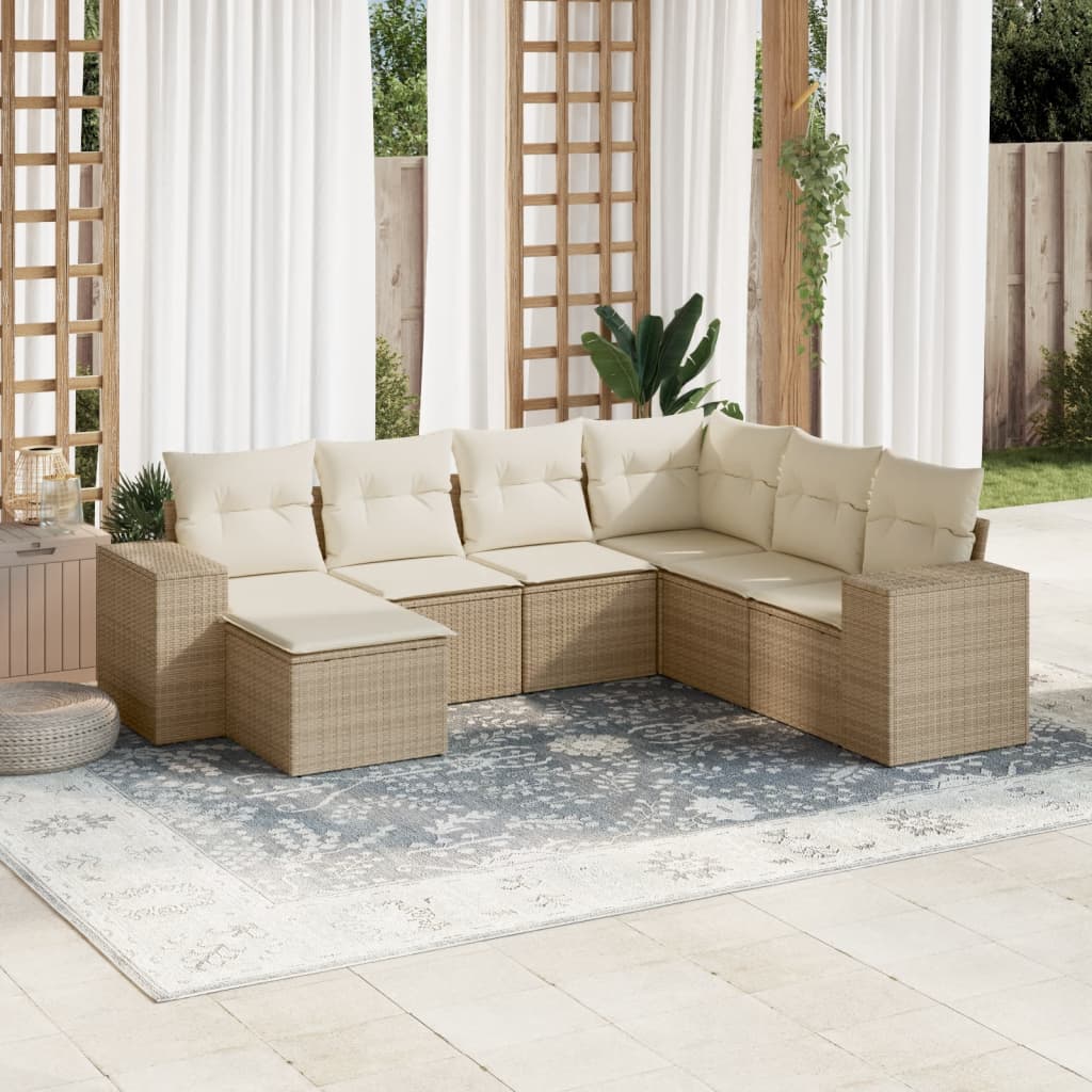 Set canapele de grădină, 7 piese, cu perne, bej, poliratan GartenMobel Dekor