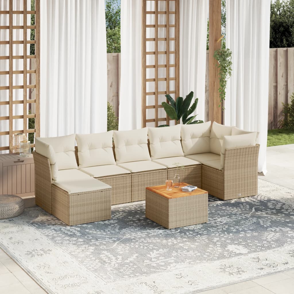 Set canapele de grădină, 8 piese, cu perne, bej, poliratan GartenMobel Dekor
