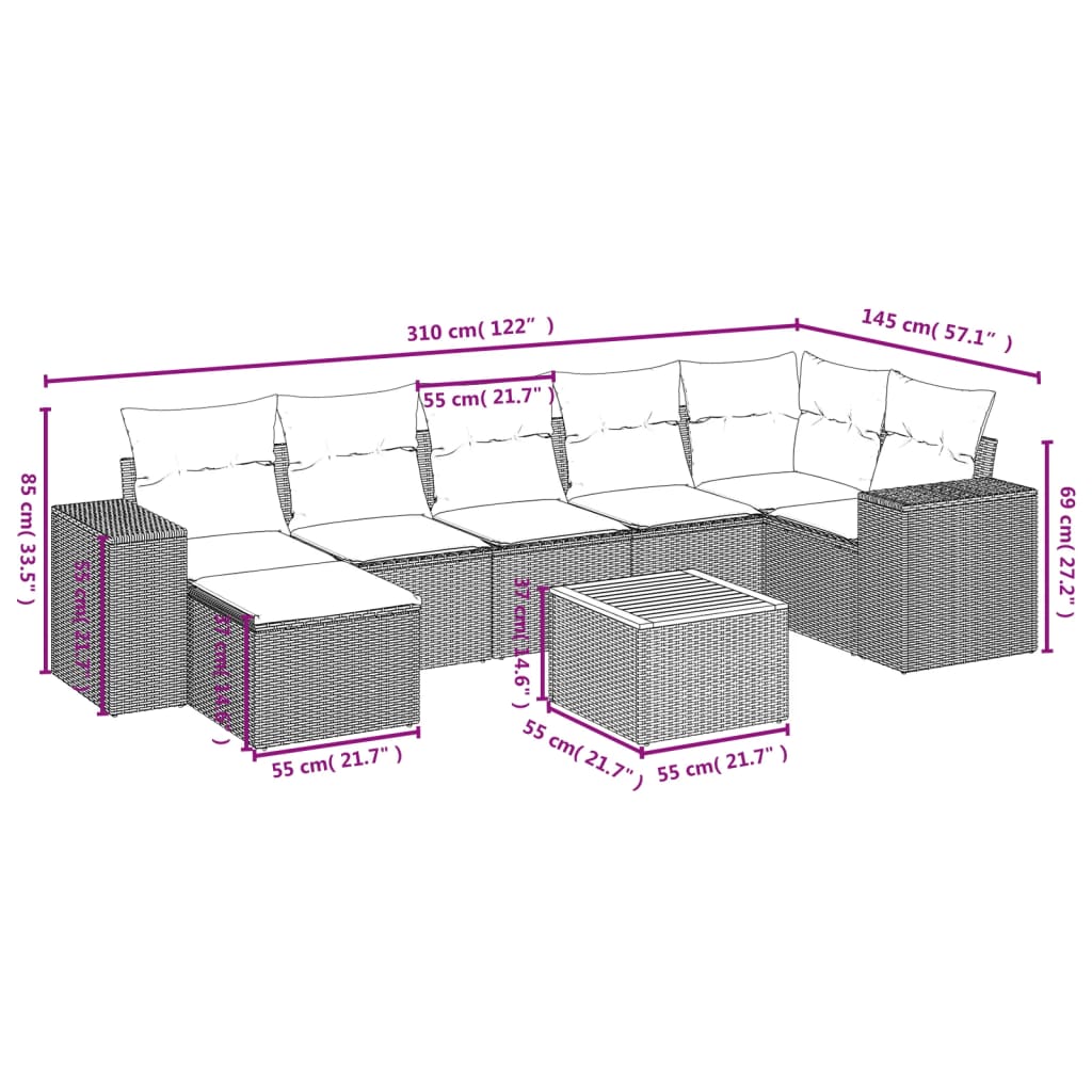 Set canapele de grădină, 8 piese, cu perne, bej, poliratan GartenMobel Dekor