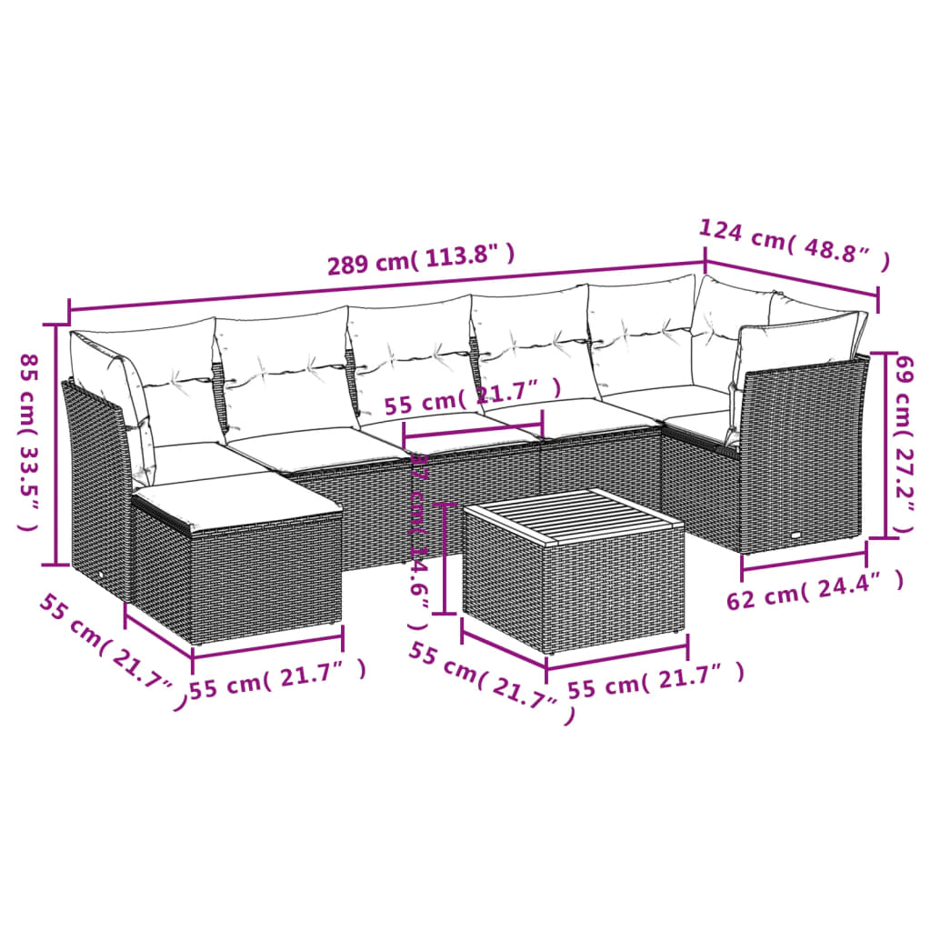Set canapele de grădină, 8 piese, cu perne, bej, poliratan GartenMobel Dekor
