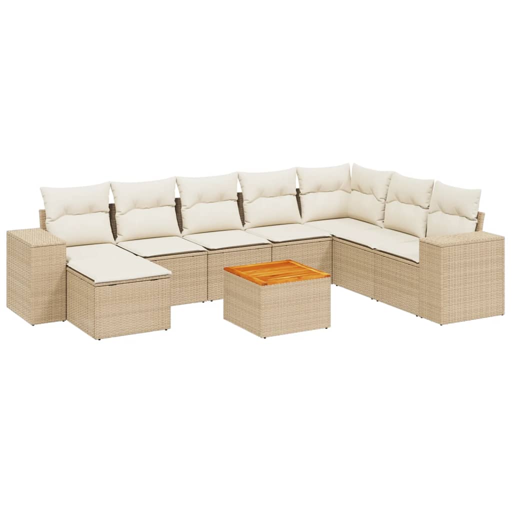 Set canapele de grădină, 9 piese, cu perne, bej, poliratan GartenMobel Dekor
