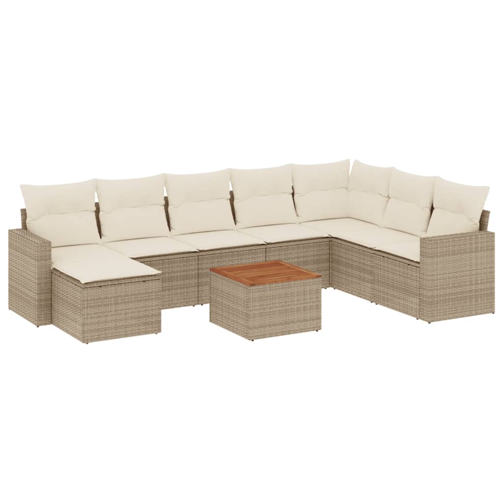 Set canapele de grădină, 9 piese, cu perne, bej, poliratan GartenMobel Dekor