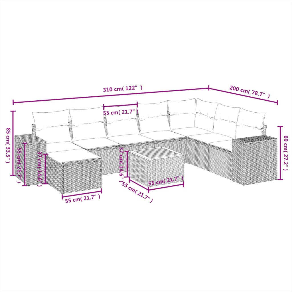 Set canapele de grădină, 9 piese, cu perne, bej, poliratan GartenMobel Dekor