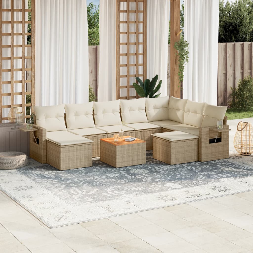 Set canapele de grădină cu perne, 10 piese, bej, poliratan GartenMobel Dekor