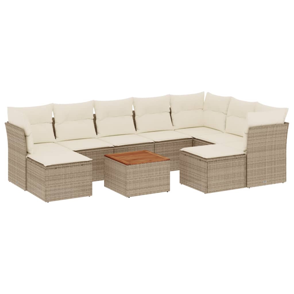 Set canapele de grădină cu perne, 10 piese, bej, poliratan GartenMobel Dekor