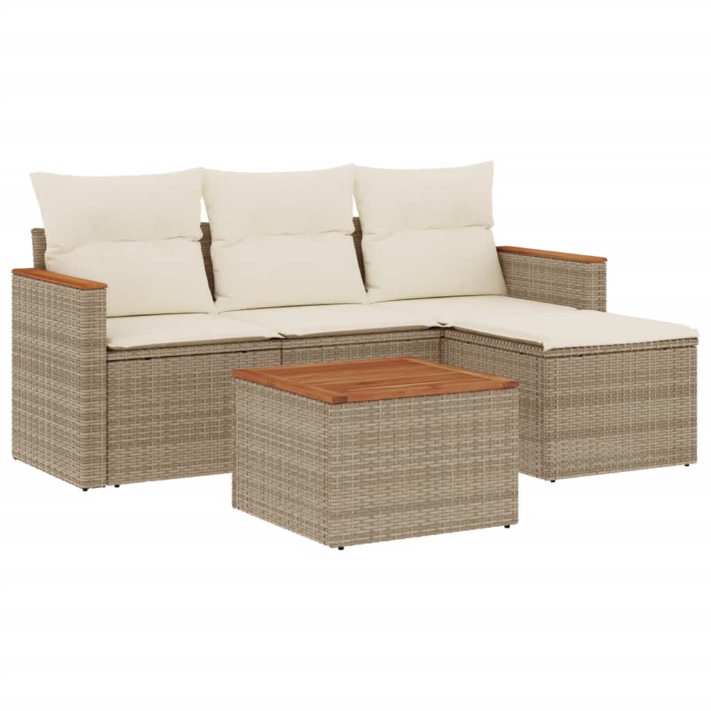 Set canapele de grădină cu perne, 5 piese, bej, poliratan GartenMobel Dekor
