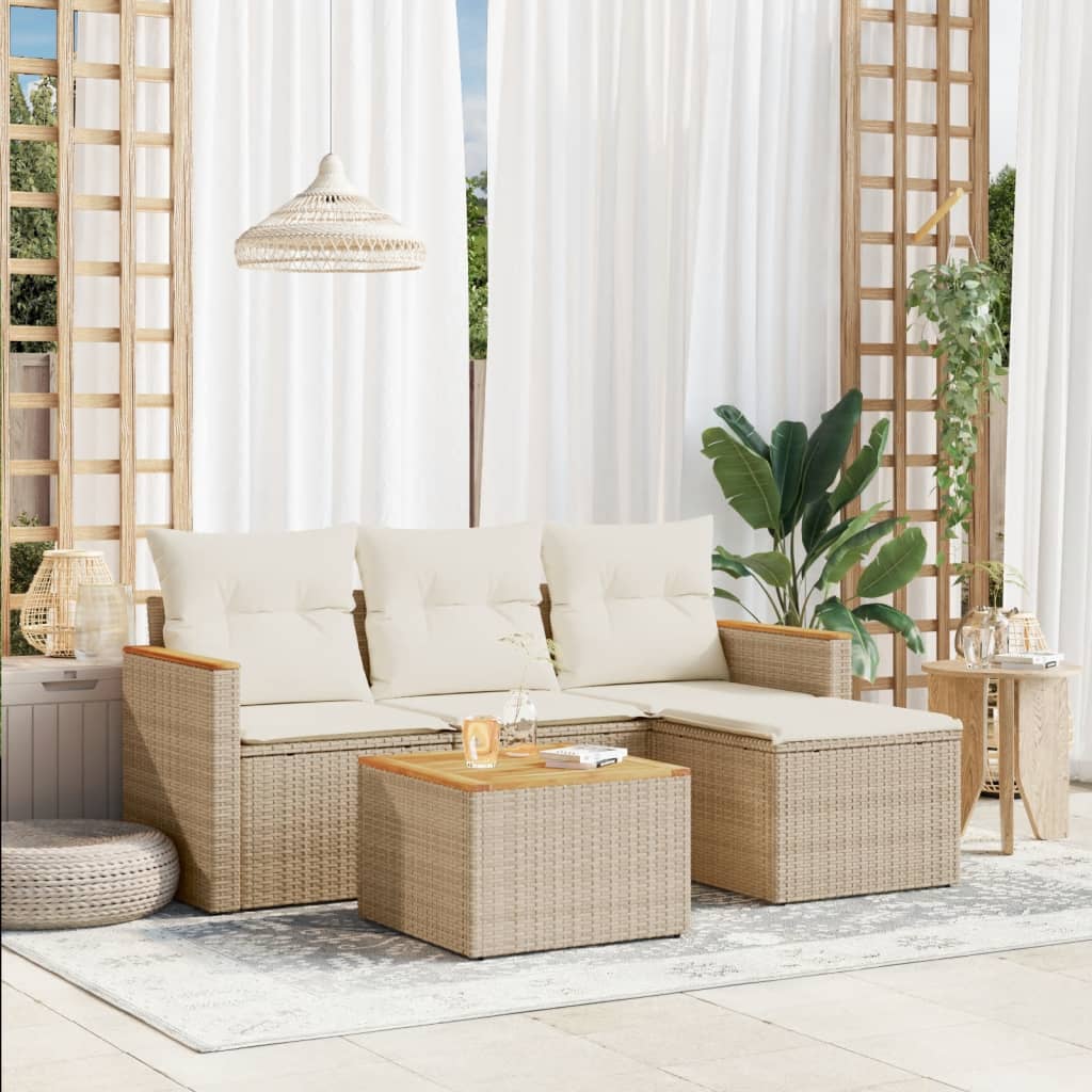 Set canapele de grădină cu perne, 5 piese, bej, poliratan GartenMobel Dekor