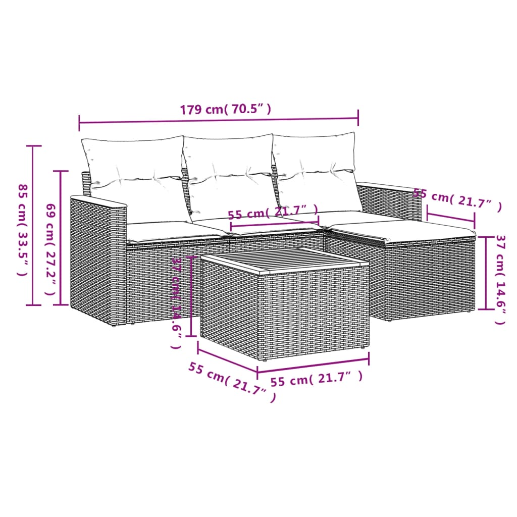 Set canapele de grădină cu perne, 5 piese, bej, poliratan GartenMobel Dekor