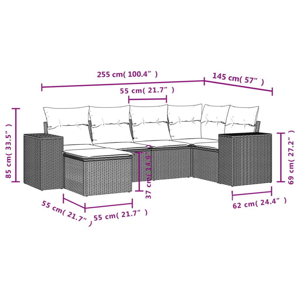 Set canapele de grădină cu perne, 6 piese, bej, poliratan GartenMobel Dekor