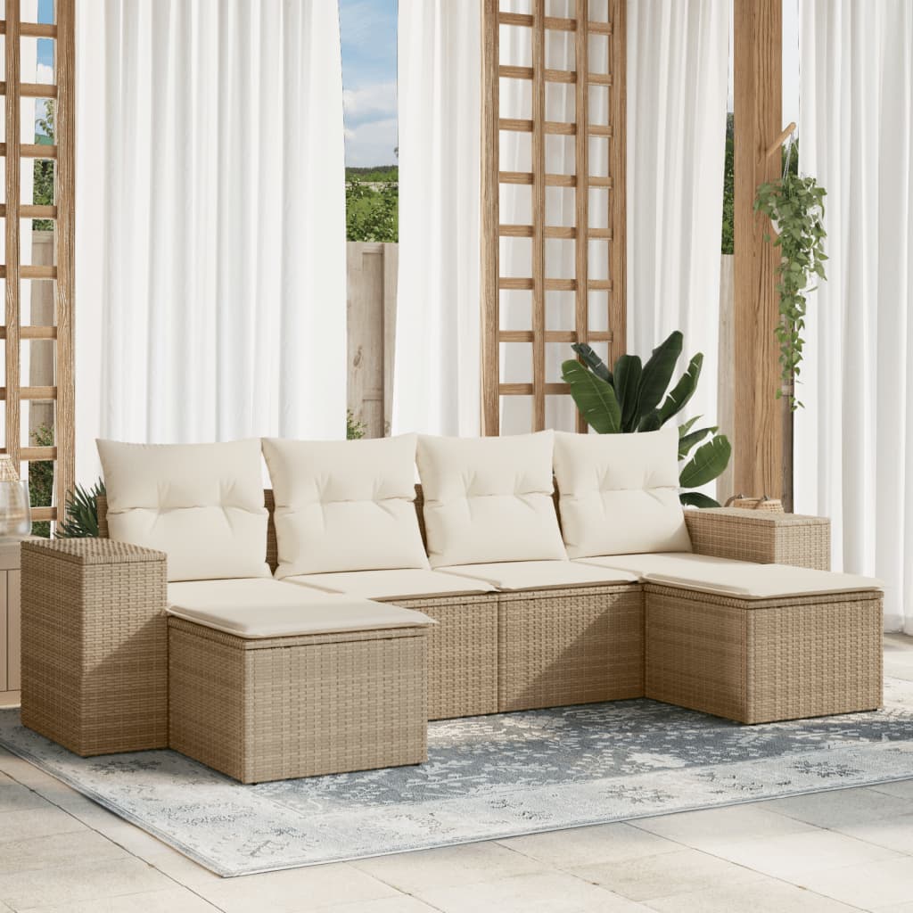 Set canapele de grădină cu perne, 6 piese, bej, poliratan GartenMobel Dekor