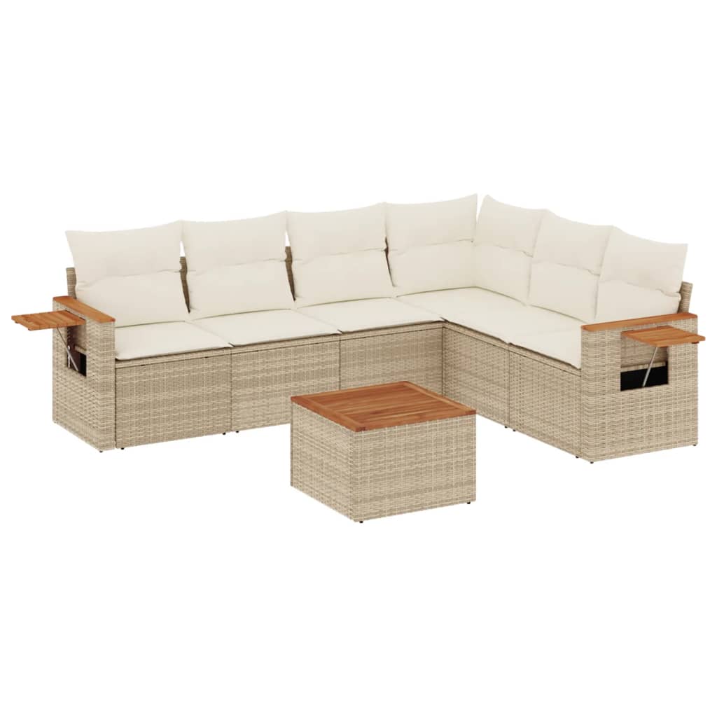 Set canapele de grădină, 7 piese, cu perne, bej, poliratan GartenMobel Dekor