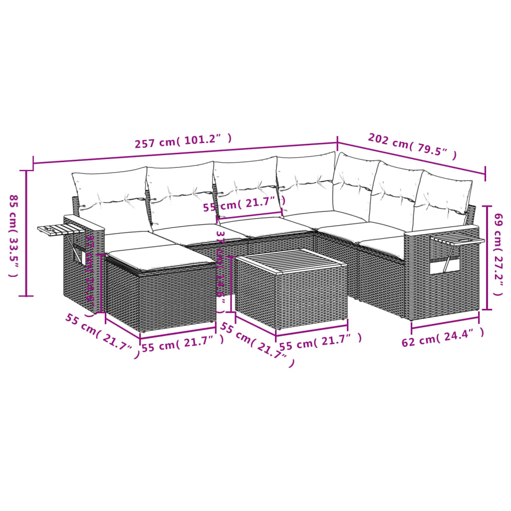 Set canapele de grădină, 8 piese, cu perne, bej, poliratan GartenMobel Dekor