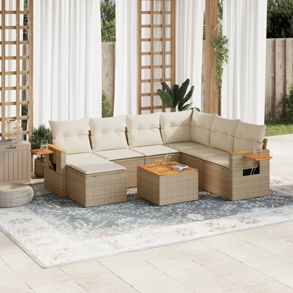 Set canapele de grădină, 8 piese, cu perne, bej, poliratan GartenMobel Dekor