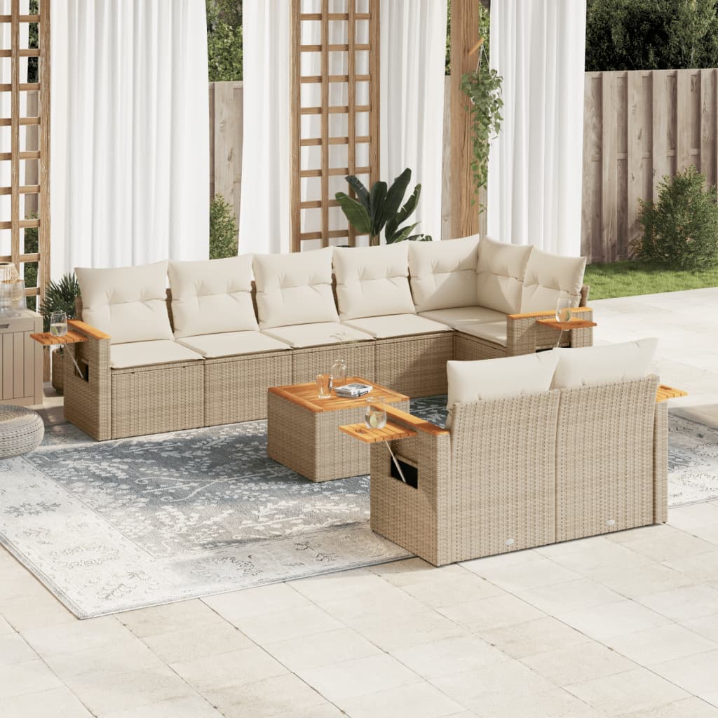 Set canapele de grădină, 9 piese, cu perne, bej, poliratan GartenMobel Dekor
