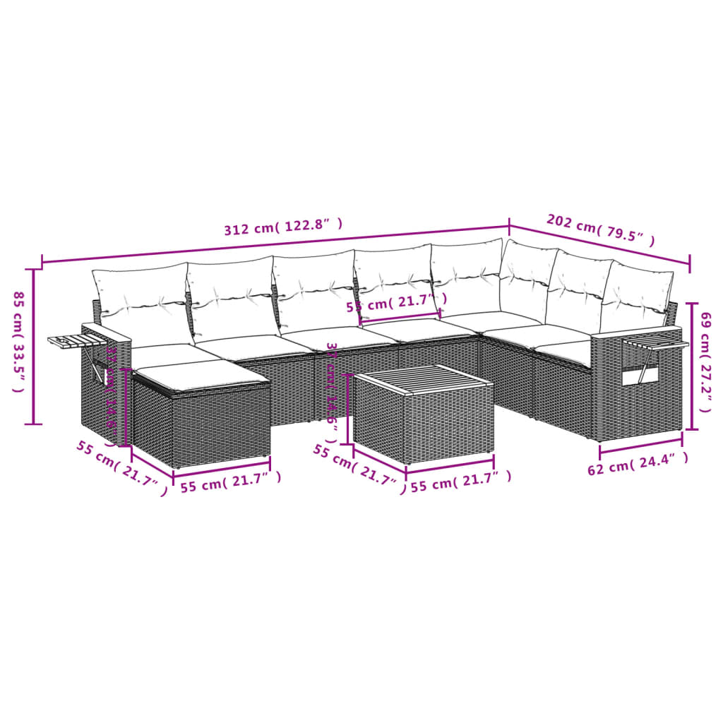 Set canapele de grădină, 9 piese, cu perne, bej, poliratan GartenMobel Dekor