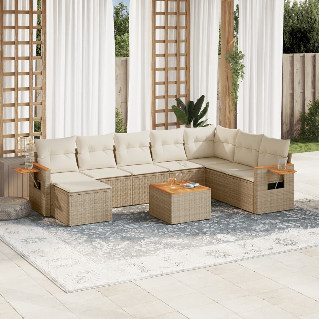 Set canapele de grădină, 9 piese, cu perne, bej, poliratan GartenMobel Dekor