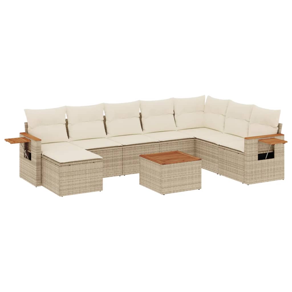Set canapele de grădină, 9 piese, cu perne, bej, poliratan GartenMobel Dekor