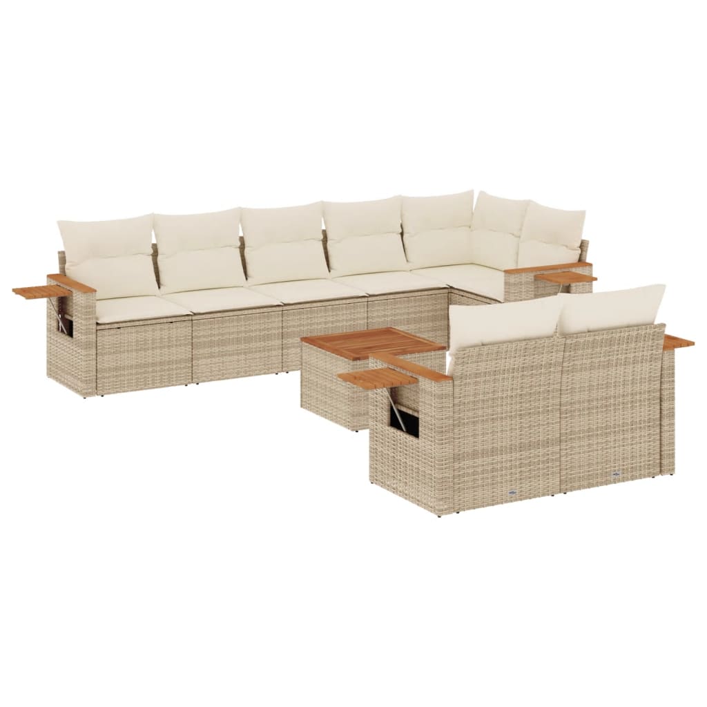 Set canapele de grădină, 9 piese, cu perne, bej, poliratan GartenMobel Dekor