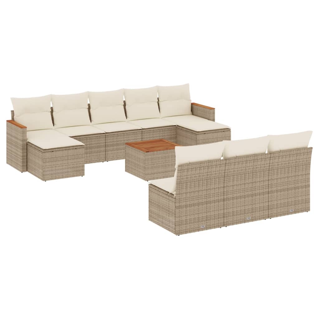 Set canapele de grădină cu perne, 11 piese, bej, poliratan GartenMobel Dekor