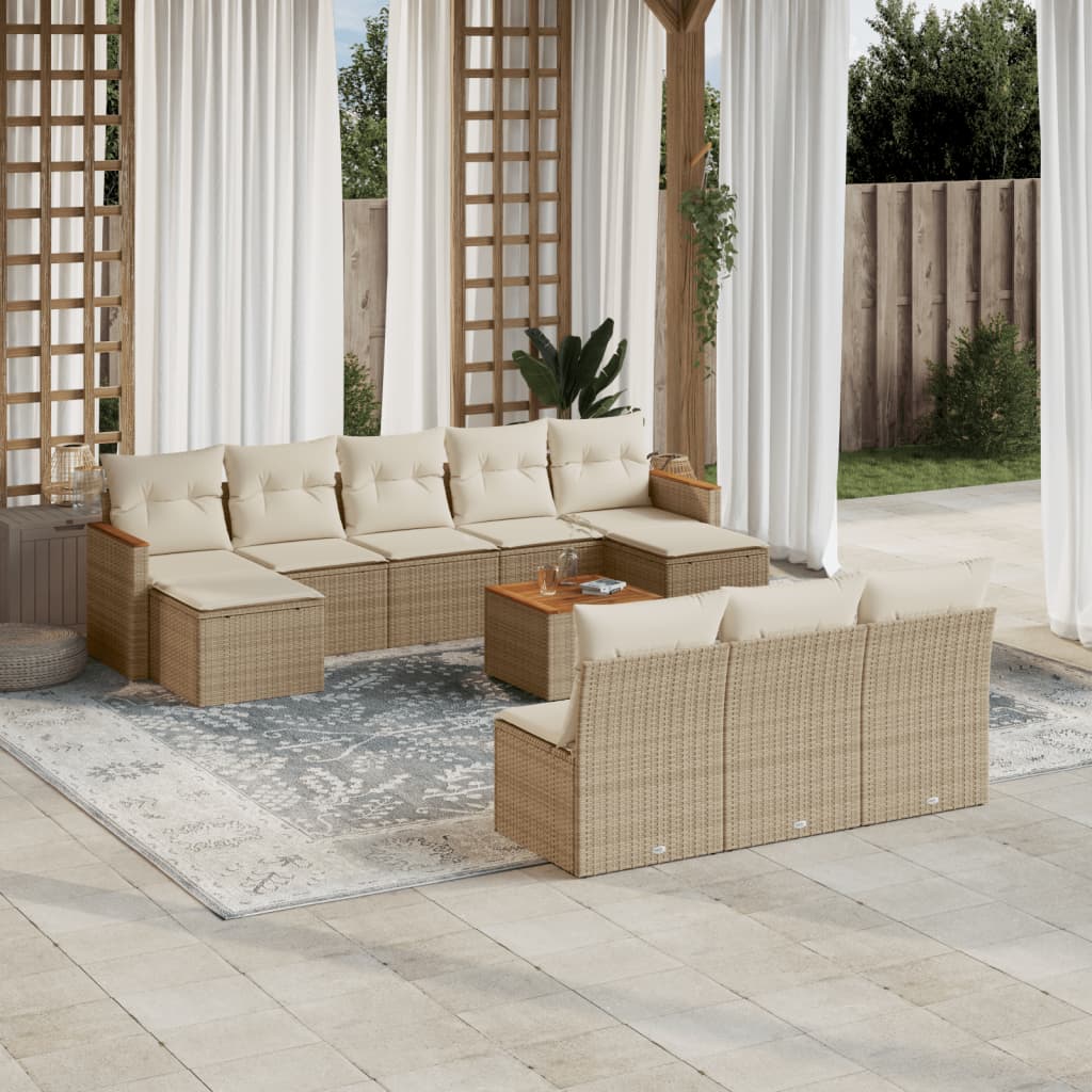 Set canapele de grădină cu perne, 11 piese, bej, poliratan GartenMobel Dekor