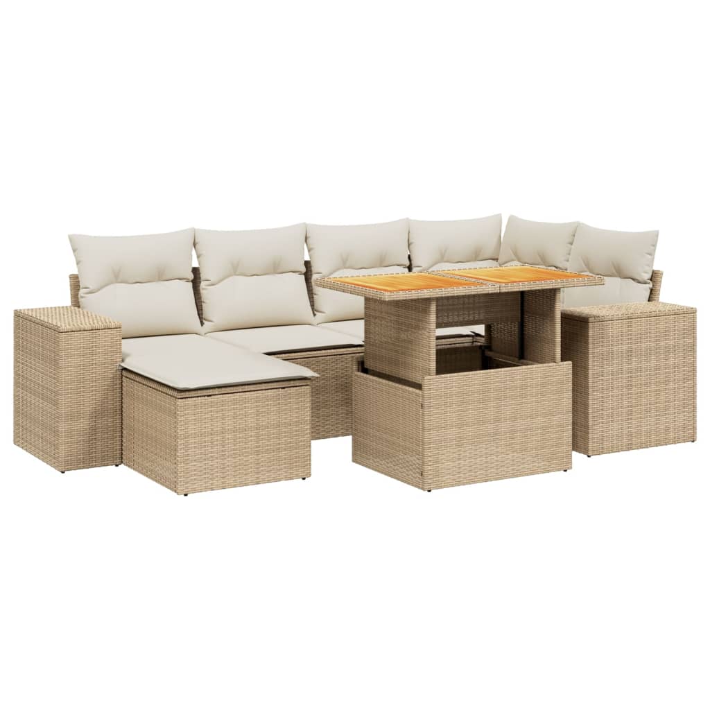 Set canapele de grădină, 7 piese, cu perne, bej, poliratan GartenMobel Dekor
