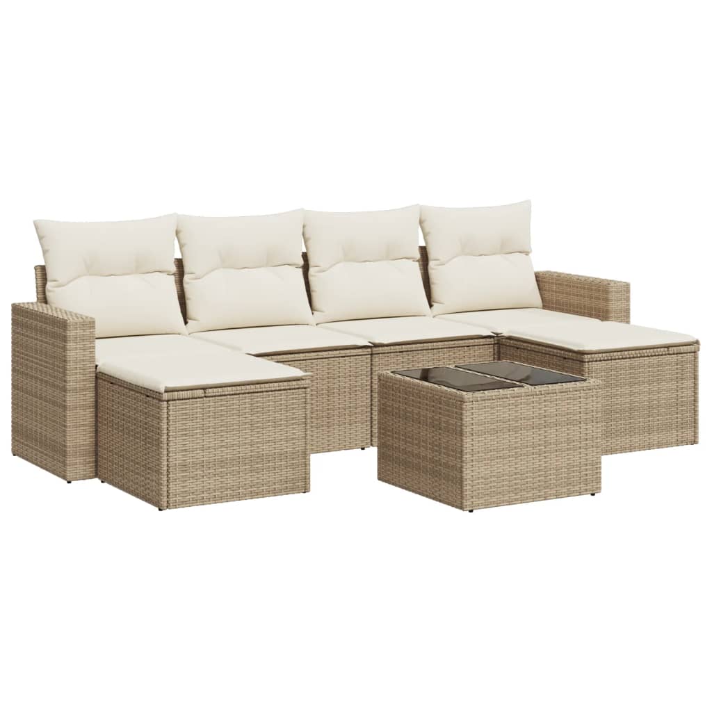Set canapele de grădină, 7 piese, cu perne, bej, poliratan GartenMobel Dekor