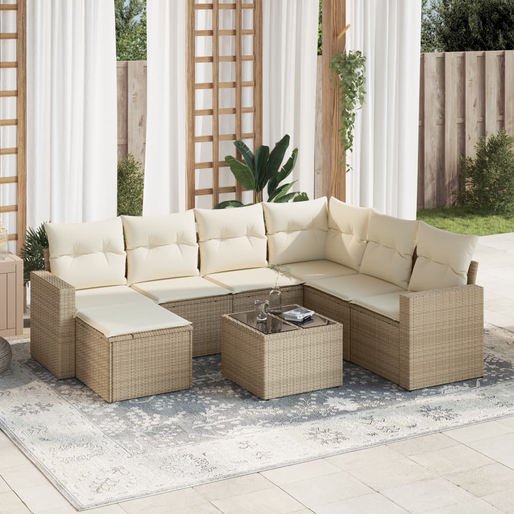 Set canapele de grădină, 8 piese, cu perne, bej, poliratan GartenMobel Dekor
