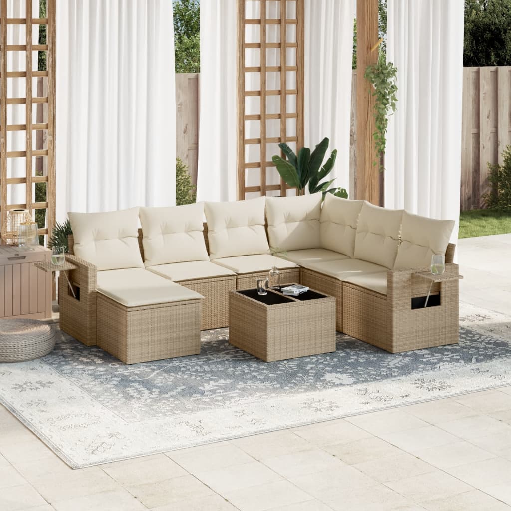 Set canapele de grădină, 8 piese, cu perne, bej, poliratan GartenMobel Dekor
