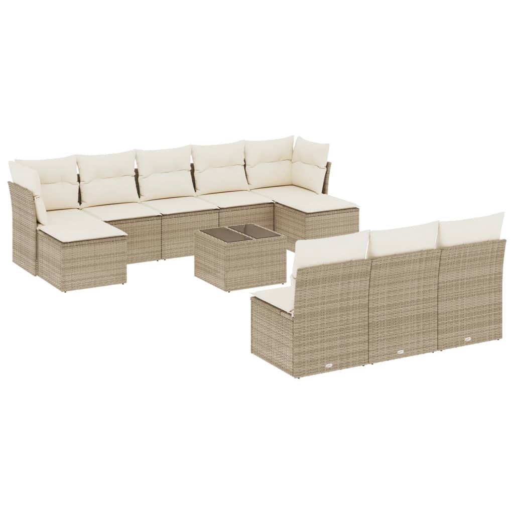 Set canapele de grădină cu perne, 11 piese, bej, poliratan GartenMobel Dekor
