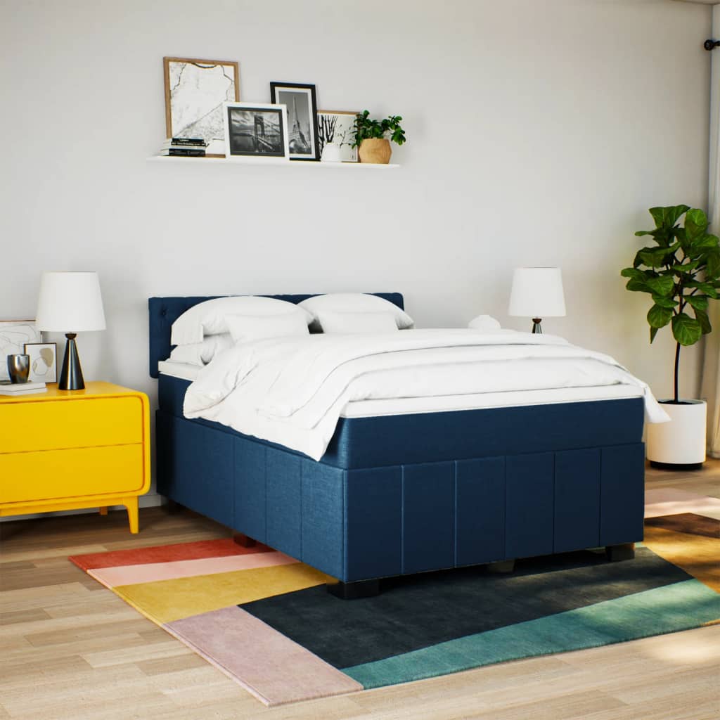 Pat continental cu saltea, albastru, 160x200cm, material textil GartenMobel Dekor