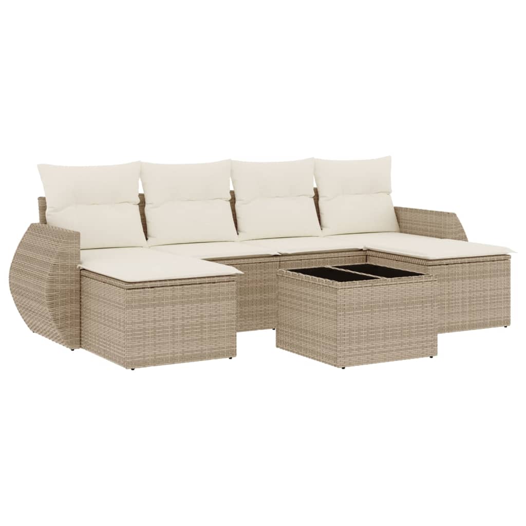 Set canapele de grădină, 7 piese, cu perne, bej, poliratan GartenMobel Dekor
