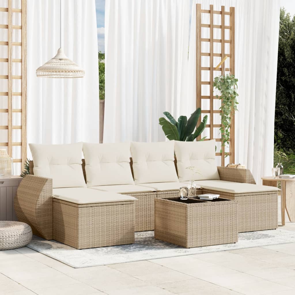 Set canapele de grădină, 7 piese, cu perne, bej, poliratan GartenMobel Dekor