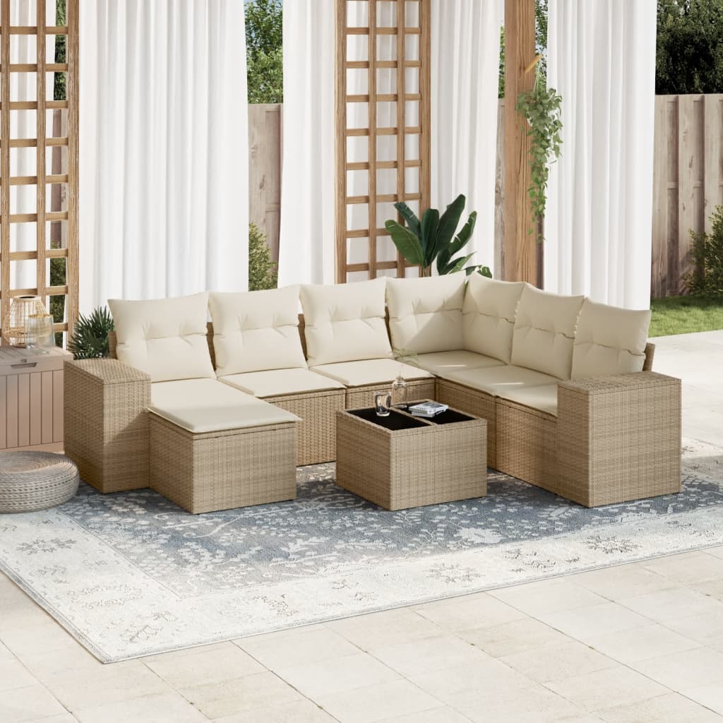 Set canapele de grădină, 8 piese, cu perne, bej, poliratan GartenMobel Dekor