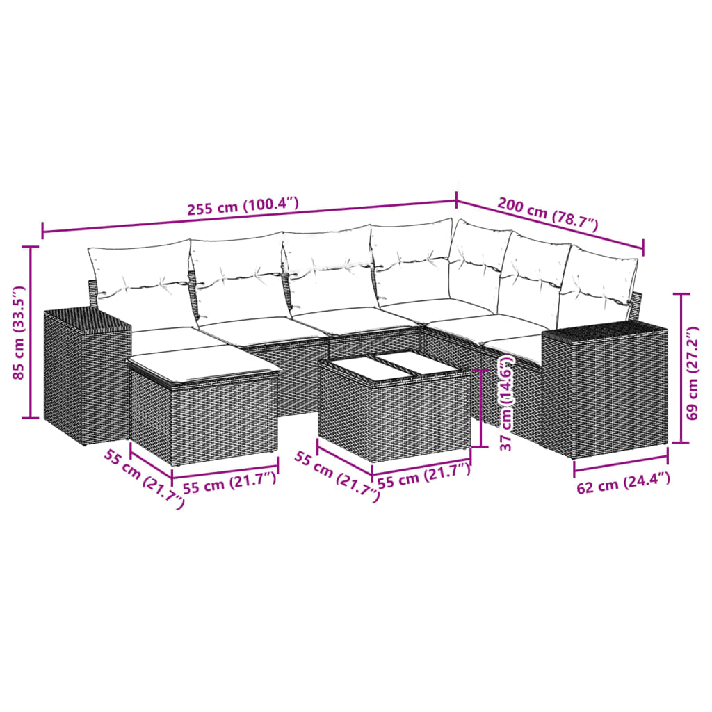 Set canapele de grădină, 8 piese, cu perne, bej, poliratan GartenMobel Dekor