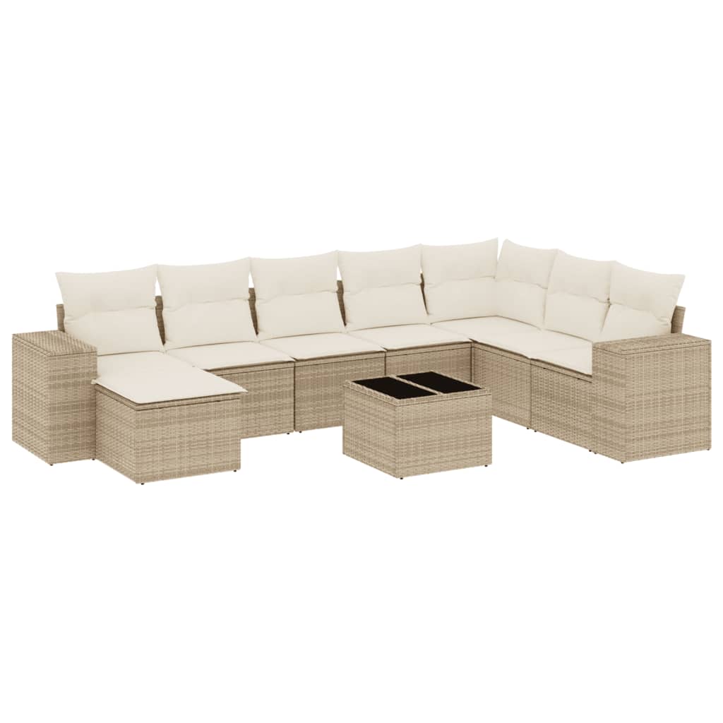 Set canapele de grădină, 9 piese, cu perne, bej, poliratan GartenMobel Dekor