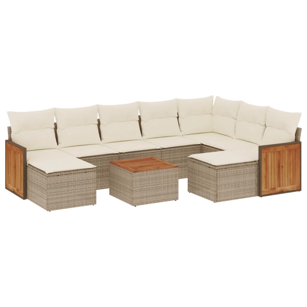 Set canapele de grădină cu perne, 10 piese, bej, poliratan GartenMobel Dekor
