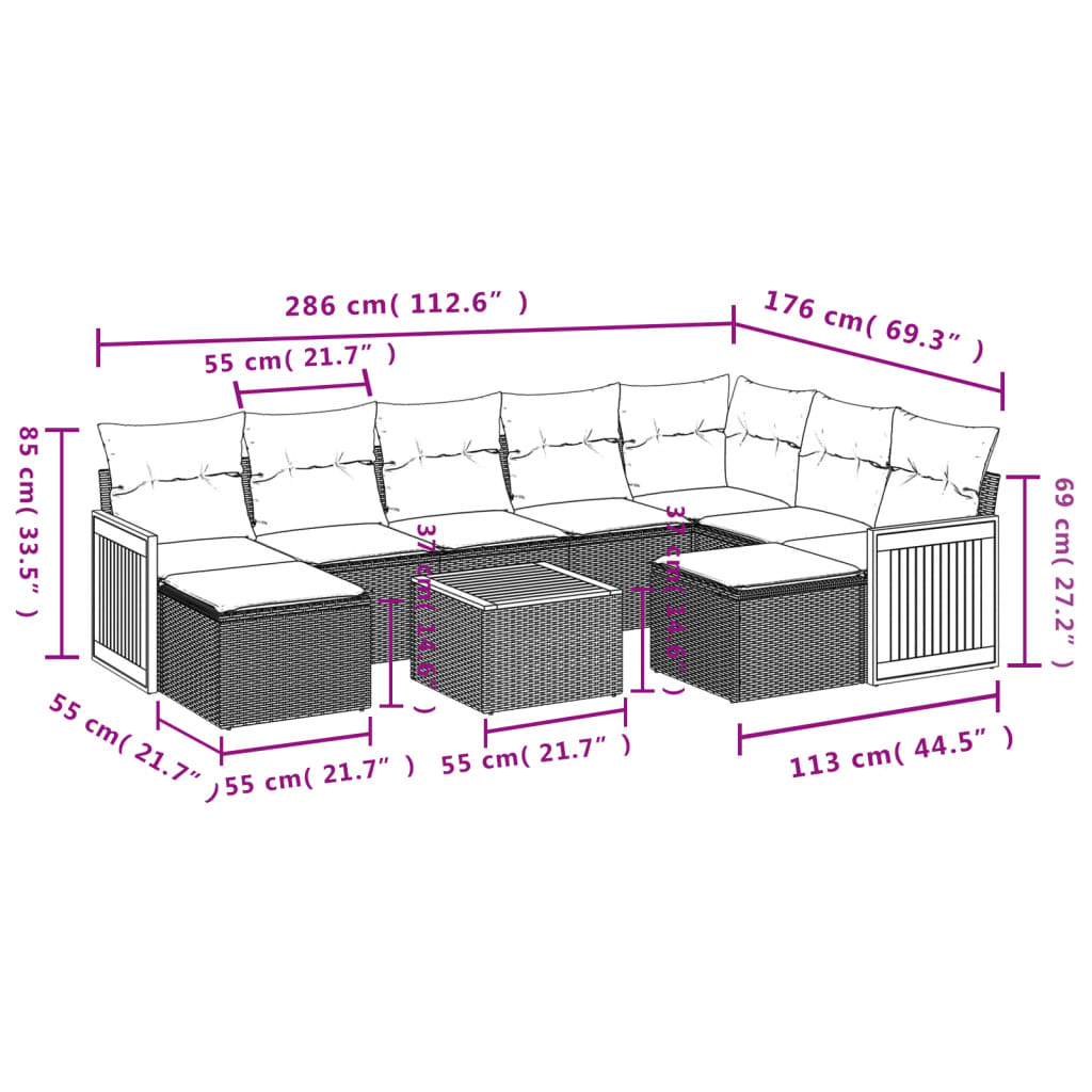 Set canapele de grădină cu perne, 10 piese, bej, poliratan GartenMobel Dekor