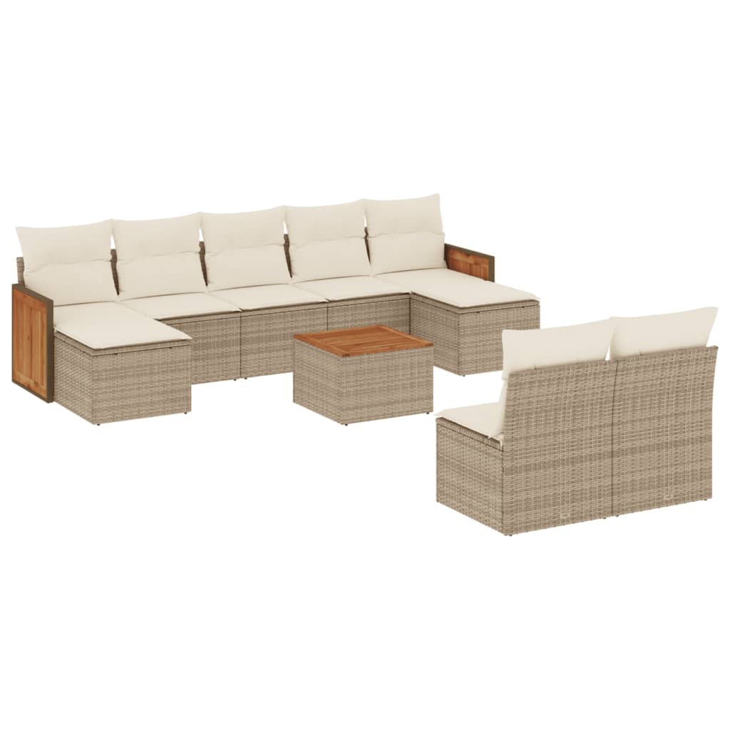 Set canapele de grădină cu perne, 10 piese, bej, poliratan GartenMobel Dekor